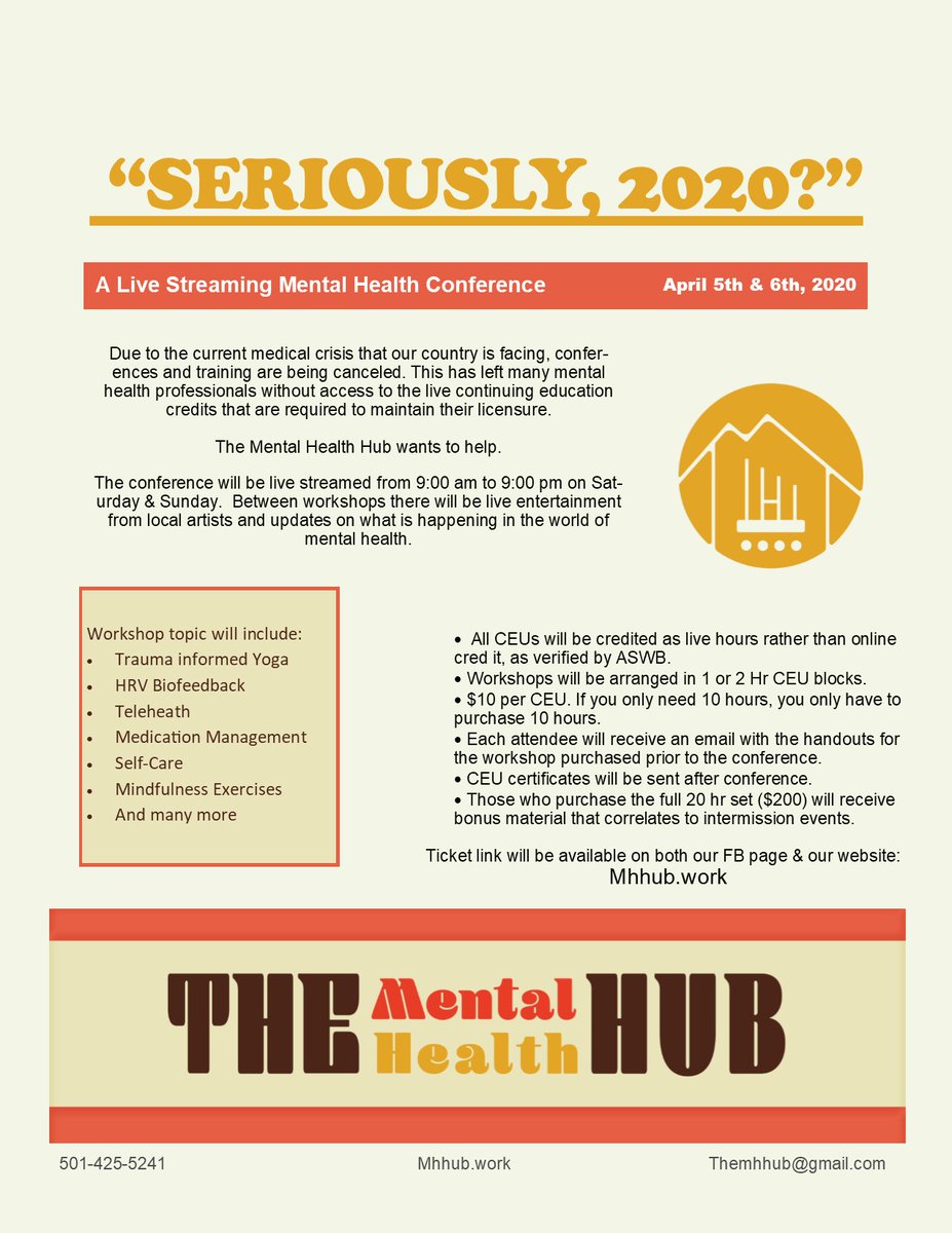 dehubberd's tweet image. Mental health professionals looking for CEUs while social distancing should check out Seriously 2020? facebook.com/events/2768157… #mentalhealth #arpress