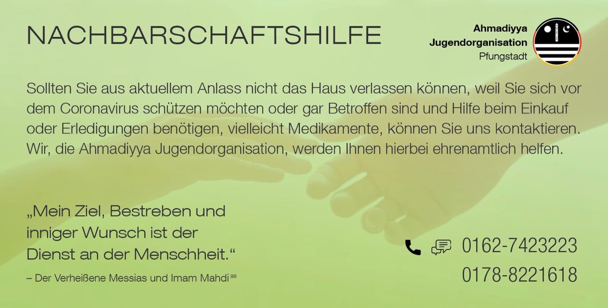 MPfungstadt's tweet photo. An alle Pfungstadt, Seeheim-jugenheim, Alsbach-Hähnlein, Bickenbach
die wegen der Corona-Krise Hilfe benötigen:
Wir werden helfen, wir stehen zusammen, wir bleiben vereint!
#Pfungstadt 
#Covid_19
#Nachbarschaftchallenge
#Ehrenamtlich https://t.co/9qdFEtZWBO