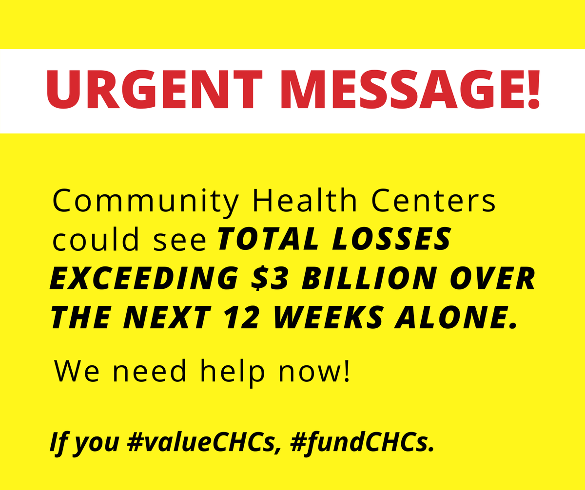 In the US, Community Health Centres serve 30 million people and are the care/support pillar for the most vulnerable. US #Congress has delayed renewal of $ billions in core funding for #CHCs. This is beyond situation critical as #COVID19 sets in nationwide. #COVID19CHC #FundCHCs 