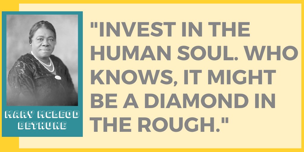 after8toeducate's tweet photo. This month, we are sharing words of wisdom and inspiration from women who were leaders in education.

Mary McLeod Bethune built and founded a school while becoming a national leader in education, civil rights, and other issues. She served as an adviser to five U.S. presidents. https://t.co/mVFKfy57Ys