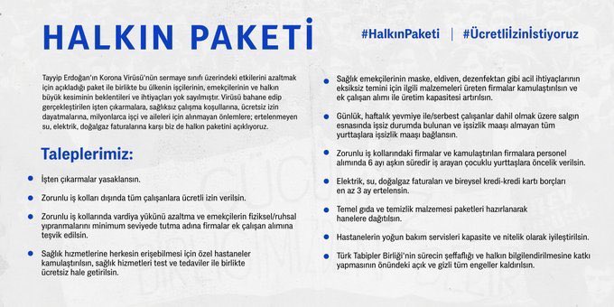 Afet olunca 10 TL gönderin, kriz olunca idare edin, salgın olunca dua edin... #HalkınPaketi #Ücretliİzinİstiyoruz