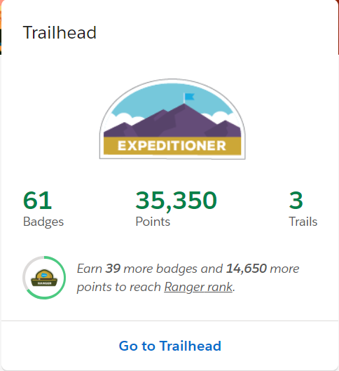 ElJorgeForce's tweet photo. Finally made it Expeditioner!!!!  Perfect time to up your skill set on @trailhead .  Always look at the positive during any situation. https://t.co/vnXCd4Ut45
