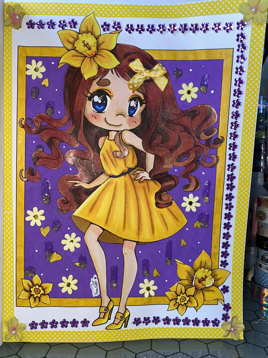 First completion from Flowery Dreams! 💛🌼💛 Daffodils 💛🌼 #copic #copicciao #prismacolor <a href="/yampuff/">Carmen🌺</a> has a brand new book out! Flowery Dreams merges gorgeous blossoms and blooms with adorable fairy and chibi folk! #chibi #anime #flowers #spring