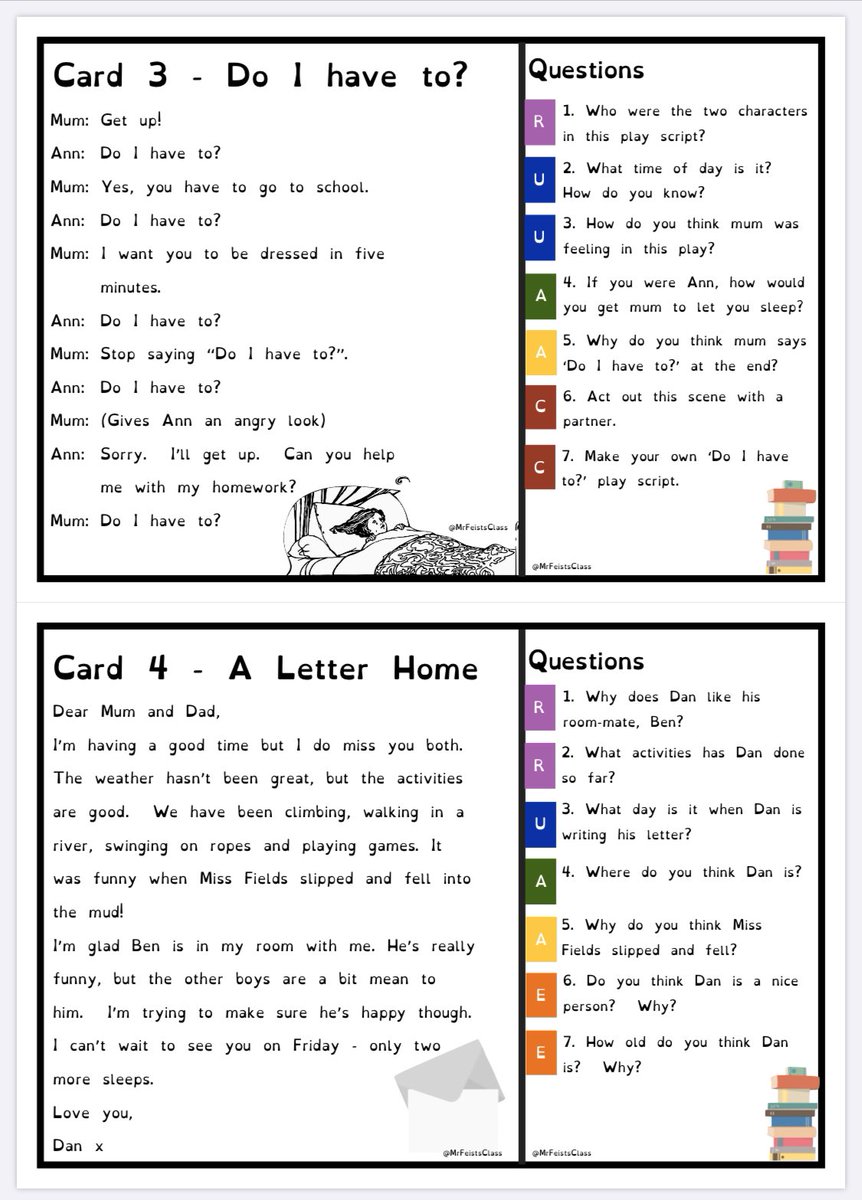 DFScotlandTeach's tweet image. For anyone looking for activities to put on their digital learning forums for the coming weeks/months, please feel free to upload the PDF of my 24 reading cards based on Blooms/HOTs which can be completed at home with no printing. You can find them here: blogs.glowscotland.org.uk/gc/mrfeistsblo…