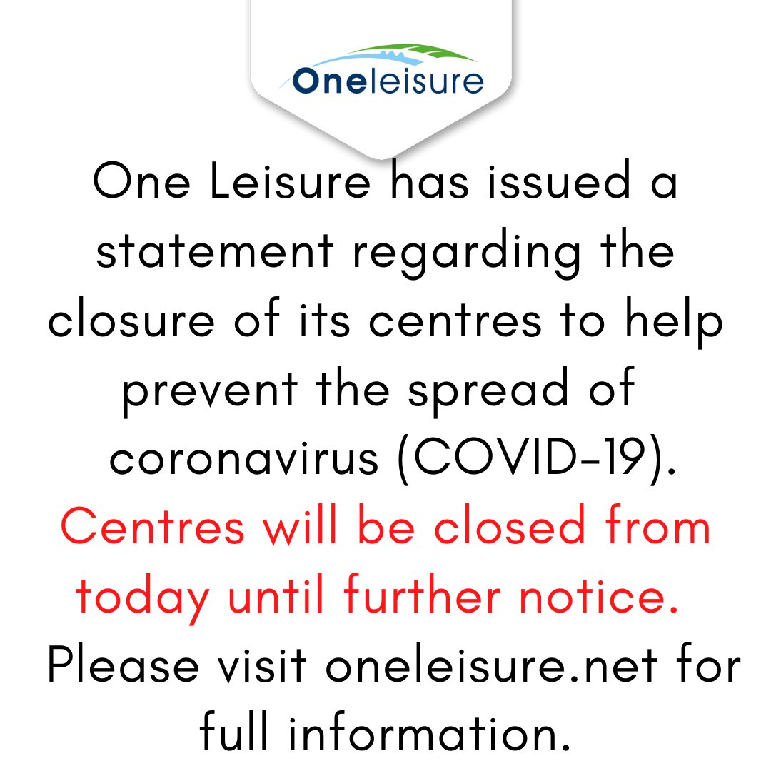 CUSTOMER NOTICE All One Leisure centres and Burgess Hall, St Ives are closed with immediate effect until further notice. Please visit our website oneleisure.net to read our statement in full.