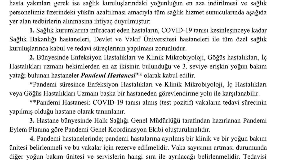 ceyhunirgil's tweet photo. Evet oldu
Sağlık Bakanlığı beklenen genelgeyi yayınladı

Bugünden itibaren tüm
Özel ve Vakıf hastaneleri PANDEMİ yani salgın hastanesi ilan edildi

Bu andan itibaren 
özel - resmi hastane ayırımı yok

Bu Türk Sağlık sisteminde bir ilk olarak tarihe geçti #koronavirusu #kovid19tr https://t.co/bGS4b0uZNC
