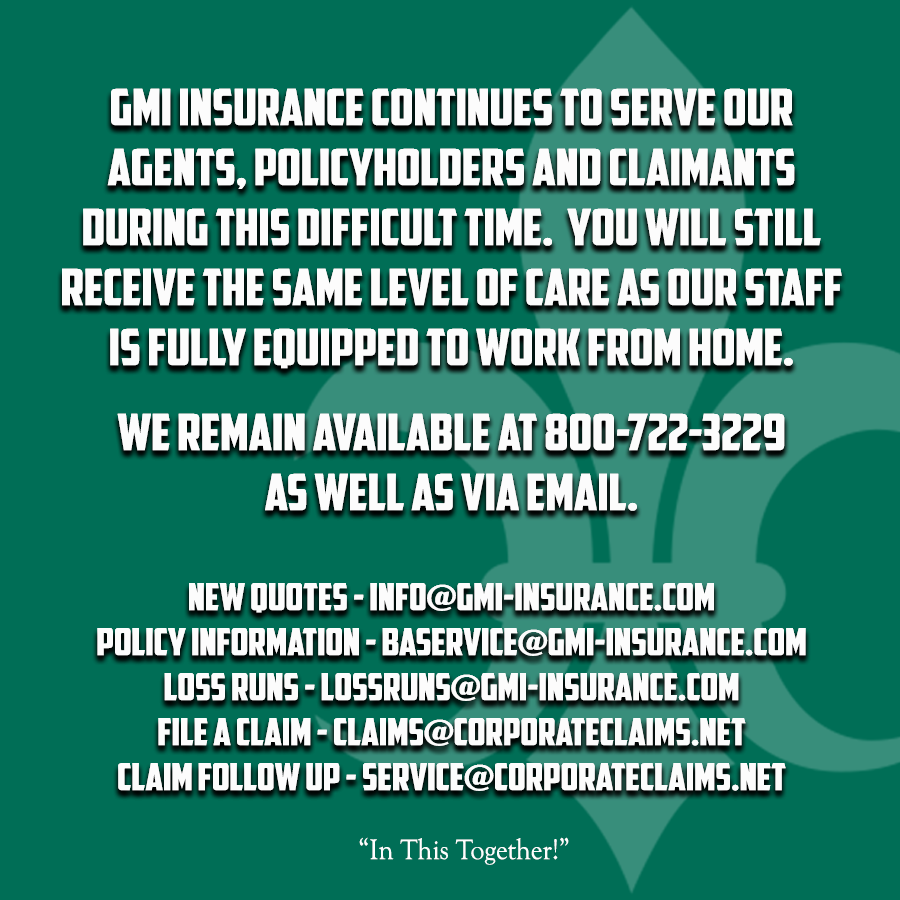 GMIINSURANCE's tweet photo. IMPORTANT MESSAGE TO OUR AGENTS, POLICY HOLDERS & CLAIMANTS - We are here for you during this difficult time. #COVID19 #insurance #agents #commercialauto #businessauto #mga #GMIInsurance #autoexpertise https://t.co/5kW8rryJNc