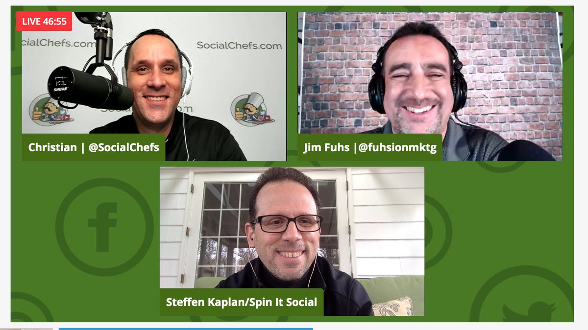 Great hour w/ <a href="/ckroks/">Christian Karasiewicz #DigitalMarketing</a> &amp; <a href="/FuhsionMktg/">Jim Fuhs #DealcastersLive</a> on @SocialChefs #SocialChatter this week discussing the latest apps/tools everyone should know about -- and my #SocialMedia &amp; Visual tips incl. great group screengrabs in this time of #SocialDistancing! Case in point⬇️
socialchefs.com/igtv-monetizat…