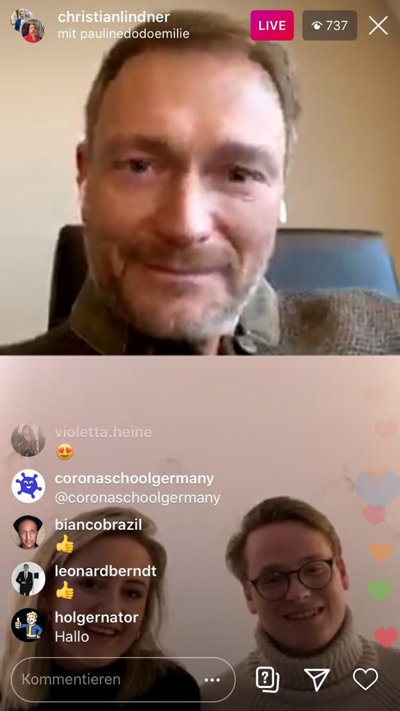 Solidaritaeter1's tweet photo. Wir waren gerade bei @c_lindner im Instagram Livechat, um https://t.co/iGi2bac75K vorzustellen. Vielen vielen Dank für die Möglichkeit! Meldet Euch an und wir verbinden Euch mit Menschen, die Hilfe benötigen! https://t.co/AAwkC0YH80