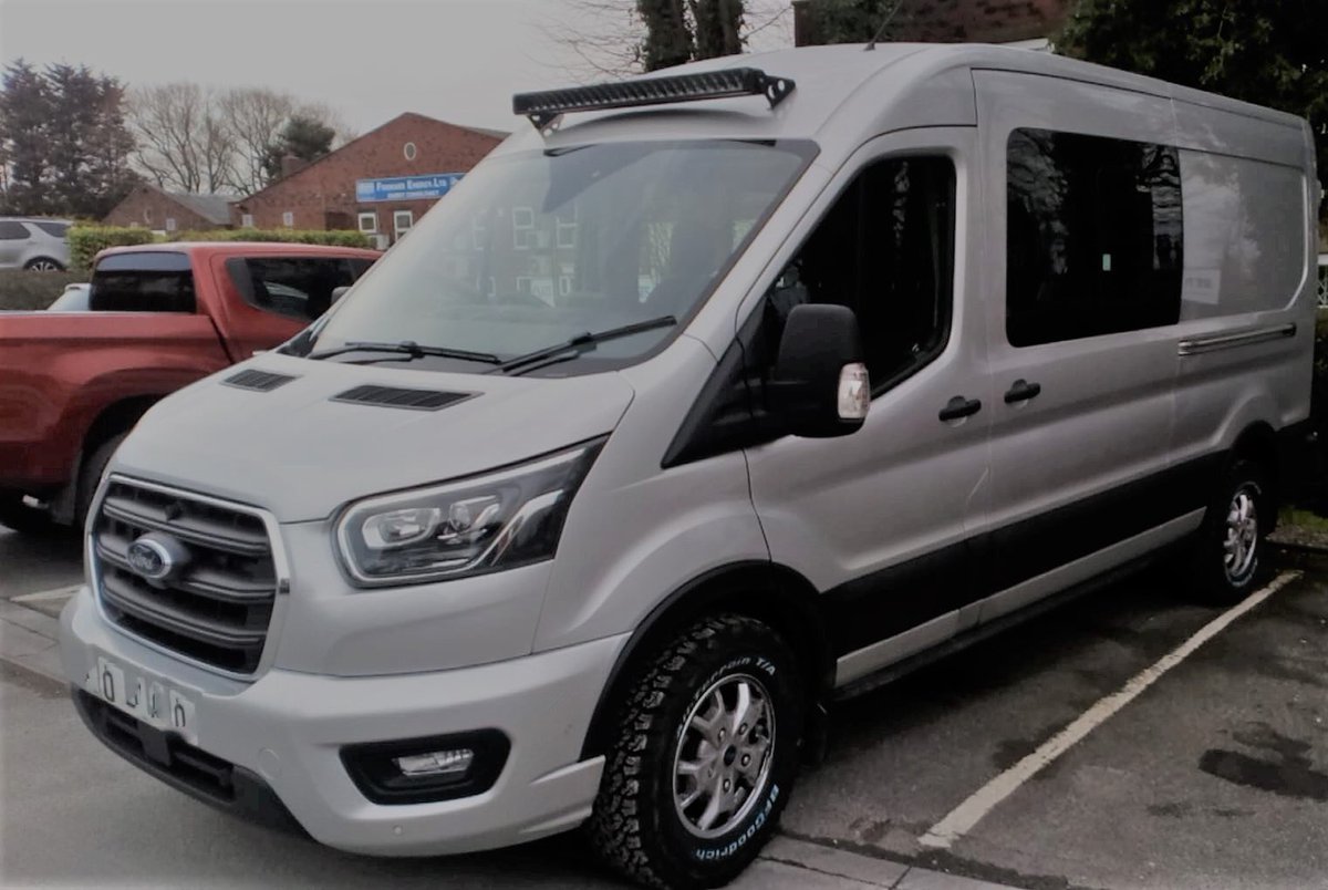 Another van with the <a href="/VanLinings/">Unique Van Linings</a> treatment. All Terrain tyres fitted and LED spot light. #fordtransit