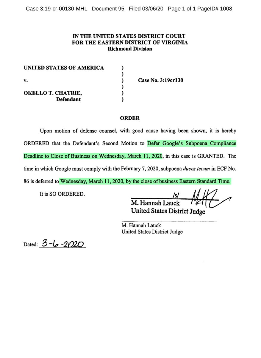 This case is a case of “first impression” not only in the EDVA BUT nationwideGiven the DJT Admin & Coronavirus & Google you really need to think twice about willingly giving Google you PII, especially medical  https://ecf.vaed.uscourts.gov/doc1/189110327695Public Drive https://drive.google.com/file/d/1dOckk5lcW-7j6kWUXBaR7WghjNlZbuOT/view?usp=drivesdk