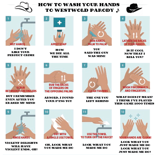 Hey, Serious People!  Here's a tune to hum while you're washing your hands for 20 seconds from our #Westworld #Parody! (to the tune of 'Look What You Made Me Do' by <a href="/taylorswift13/">Taylor Swift</a>)!  Tag us so we can see!  These germs &amp; viruses will have 'Violent Ends'! 👋🏻💦