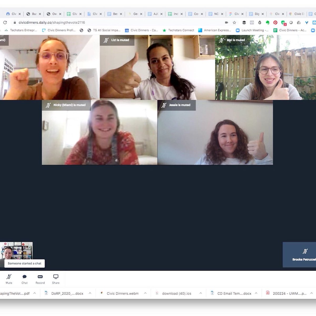 LizRebeAlarcon's tweet photo. Since we can’t work on #ShapingtheVote via @civicdinners in person RN, we regrouped!
Dallas, Miami, Orlando, Raleigh & Baltimore Shapers (and our @RadicalPartners friends) held a digital civic lunch yesterday...
Not bad for our first try! 💪🏾#TogetherApart #TogetherAtHome https://t.co/SD9iGpRUsu