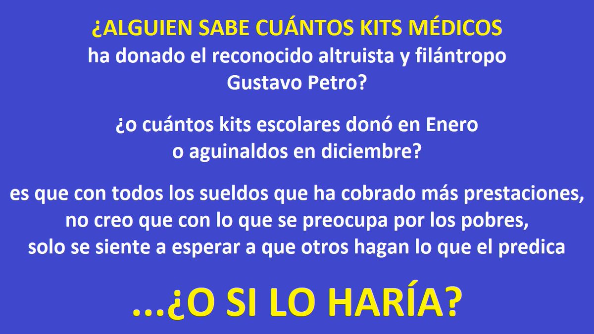 JEAM_79's tweet photo. #AislamientoObligatorio #MeDiviertoCon #EstoyConElPresidente
🛑 Don Arturo Calle
demuestra generosidad empresarial
y garantiza sueldos y empleo de sus
6 mil empleados
🛑 Alejandro Char
demuestra q unidos se puede
y consigue donación de 56 mil mercados
🛑 Gustavo Petro... https://t.co/vSxKcgbJqQ