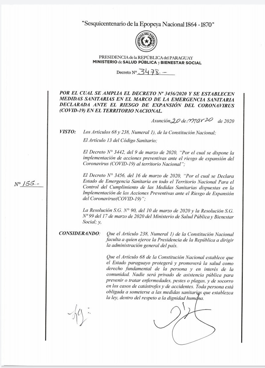 AM_1080's tweet photo. DECRETO PRESIDENCIAL 📃

👉🏽 A través de este documento, el presidente @MaritoAbdo decreta extensión de la alerta sanitaria hasta el 12 de abril.

👉🏽 Además dispone "el aislamiento preventivo general" desde este sábado hasta el 28 de marzo.

#QuedateEnCasaPy #AM1080 https://t.co/DfOwYFp3Lf