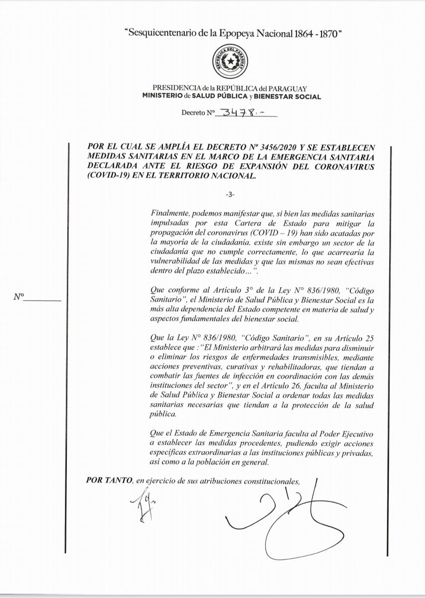 AM_1080's tweet photo. DECRETO PRESIDENCIAL 📃

👉🏽 A través de este documento, el presidente @MaritoAbdo decreta extensión de la alerta sanitaria hasta el 12 de abril.

👉🏽 Además dispone "el aislamiento preventivo general" desde este sábado hasta el 28 de marzo.

#QuedateEnCasaPy #AM1080 https://t.co/DfOwYFp3Lf
