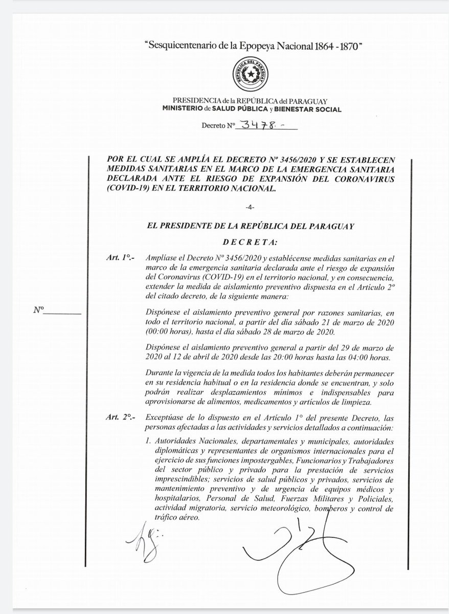 AM_1080's tweet photo. DECRETO PRESIDENCIAL 📃

👉🏽 A través de este documento, el presidente @MaritoAbdo decreta extensión de la alerta sanitaria hasta el 12 de abril.

👉🏽 Además dispone "el aislamiento preventivo general" desde este sábado hasta el 28 de marzo.

#QuedateEnCasaPy #AM1080 https://t.co/DfOwYFp3Lf