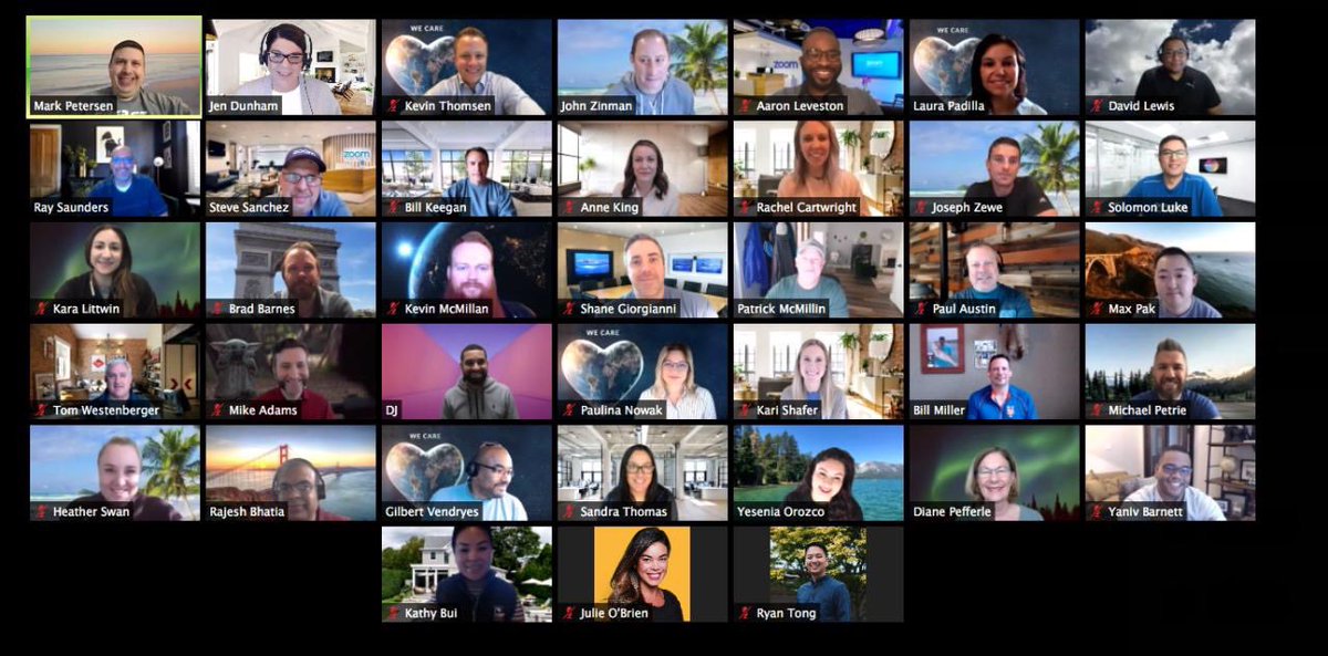 Team morning huddle to express support and gratitude- So fortunate to work with this amazing team who is grinding non-stop to support our partners and customers @zoom_us #gozoom #meethappy