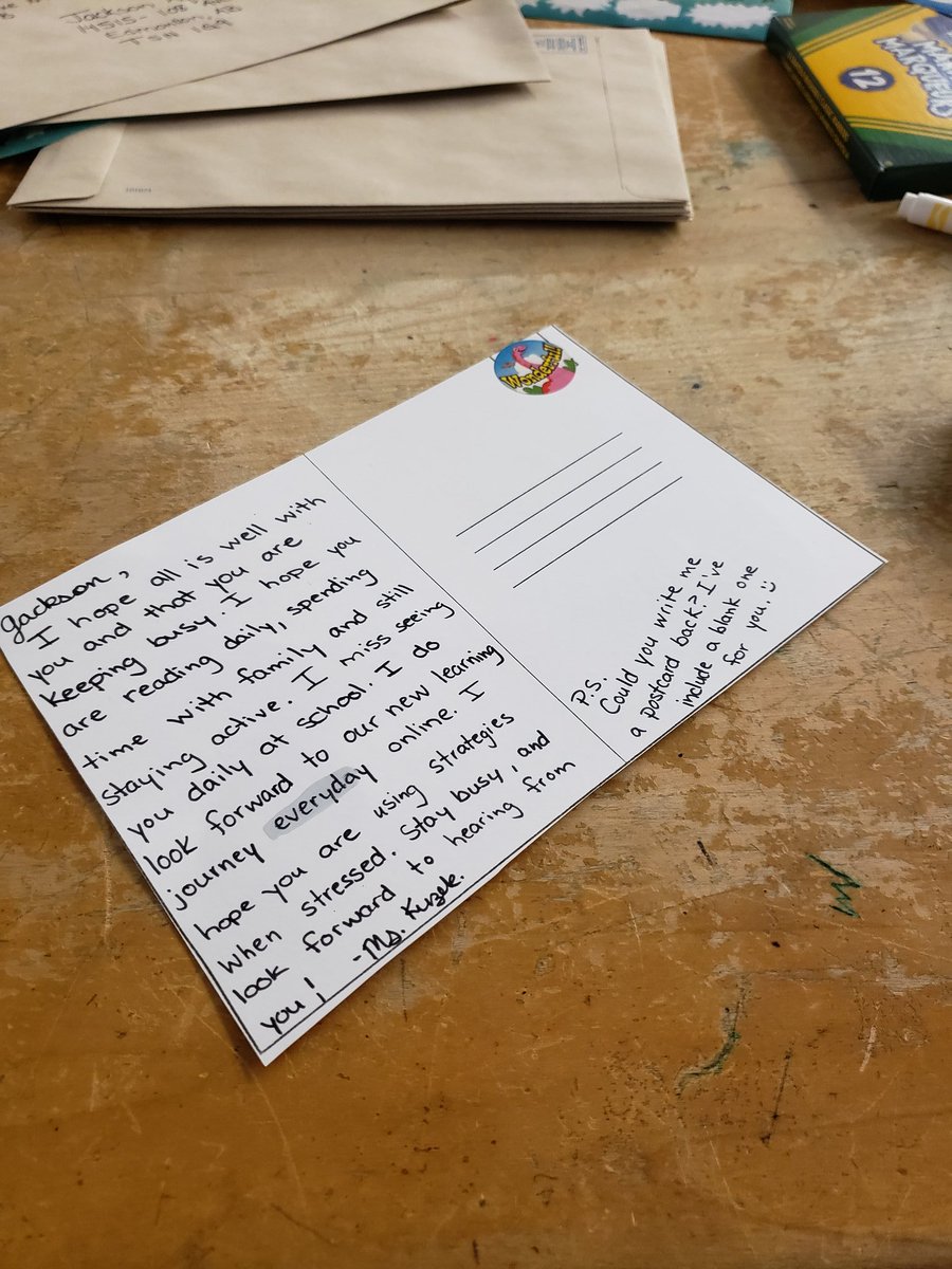 RKuzek's tweet photo. Spent the day writing postcards to my students. 📬 What a whirlwind of a week with many emotions. Ready to take on the next task of teaching and learning online. @BrightviewEPSB https://t.co/eOKba1aQza