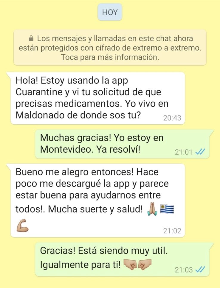 AppCuarentena's tweet photo. Nos siguen llegando experiencias de personas que ya han ayudado a otras con la app! A seguir ayudando y colaborando entre todos! #cuarentenapp https://t.co/lnEDnElTw6 https://t.co/olm9ZeOBhI