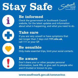 SouthwarkYAs's tweet photo. To the amazing community of #Southwark please #StaySafe #LookOutforEachOther #LookOutForYourNeighbours and those who are vulnerable... A big ***SHOUT OUT*** to our peers. You have one shot at this!!! Please be sensible, informed and safe. This is no joke! Thank you 😊 https://t.co/uvPAwR9ttD