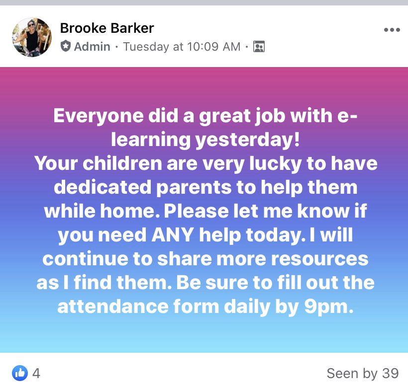 randifogel's tweet photo. Thanks @Brooke__Barker for making your students and their learning a priority! So proud of all your kdg students for logging into Google Classroom each day and taking advantage of all the learning opportunities you are providing! #makeitcountWB https://t.co/8xXOppoGk3