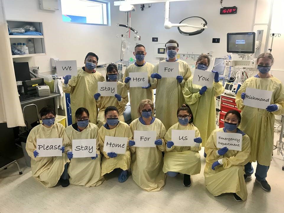 The message is simple but powerful: Stay home. This is the single most effective thing you can do to help us limit the spread of #COVID19.

We send our heartfelt thanks to the Emergency Department team at Richmond Hospital for sharing this. 

#stayhome #socialdistancing
