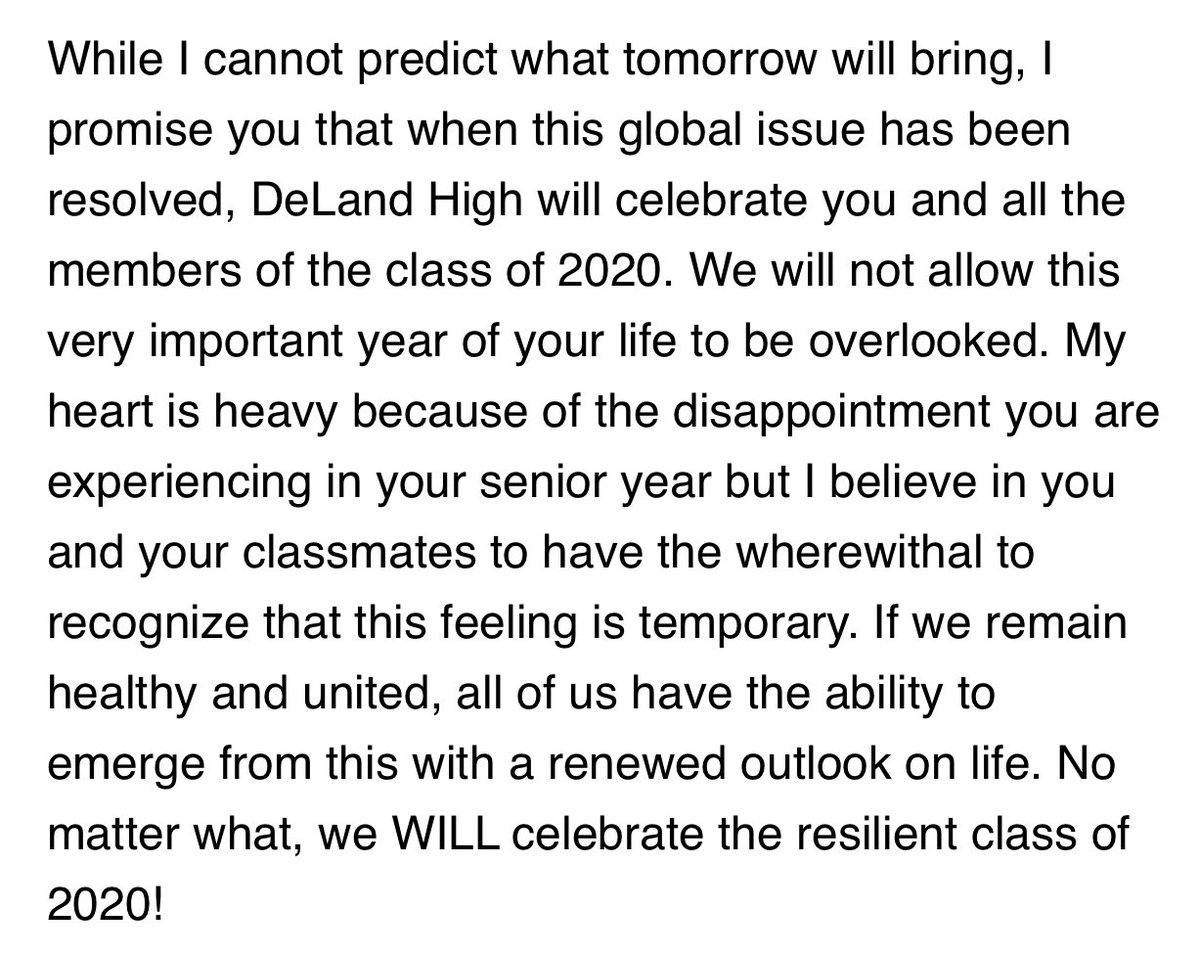 Message to the resilient senior class of 2020 🎓 <a href="/delandbulldogs/">DeLand High Bulldogs</a> #WeAreDeLand 💚