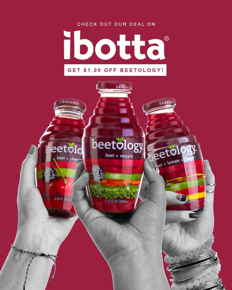 beetology's tweet photo. As we’re all stocking up on groceries, here’s a special cash back deal from #Beetology. Get $1.00 OFF of Beetology’s cold-pressed #BEET juices on #iBotta  ♥️ View details here 👉🏼 https://t.co/j2erO6TPSj https://t.co/qIbDh4bRcH