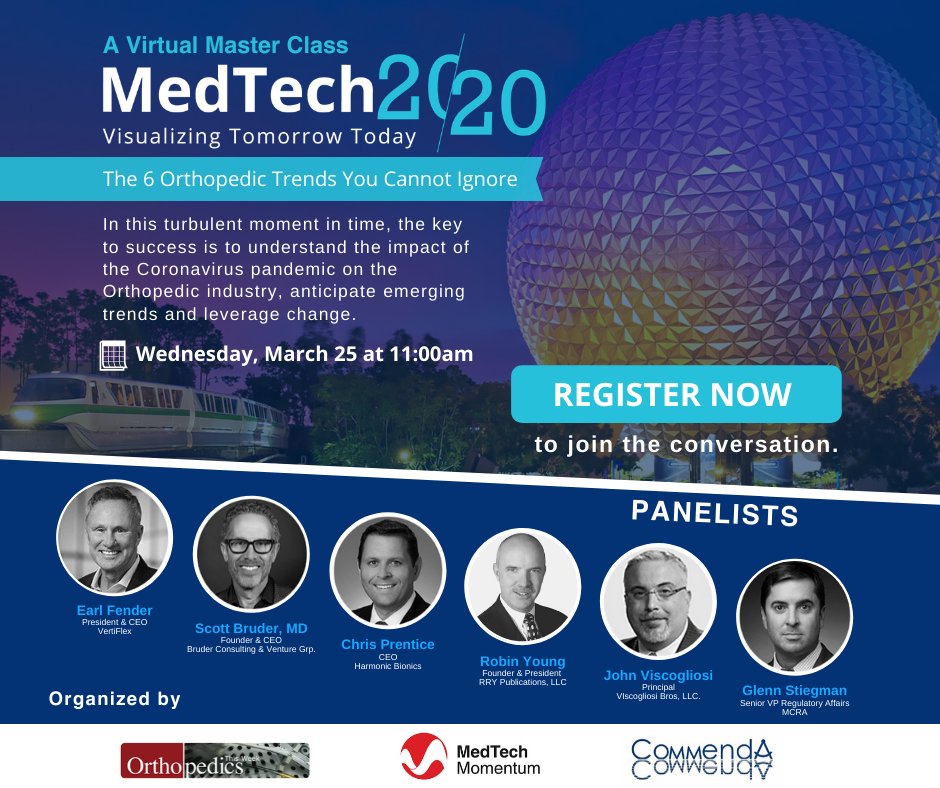 MedTechMomentum's tweet photo. 5 days to go till MedTech 2020. You don't want to miss this virtual event where we're discussing the impact of the COVID-19 pandemic on the Orthopedic Industry and emerging trends to watch out for. Register today at https://t.co/66gkYWDAMb. #MedTech2020 #COVID19 #Orthopedics https://t.co/QYc593l3uN