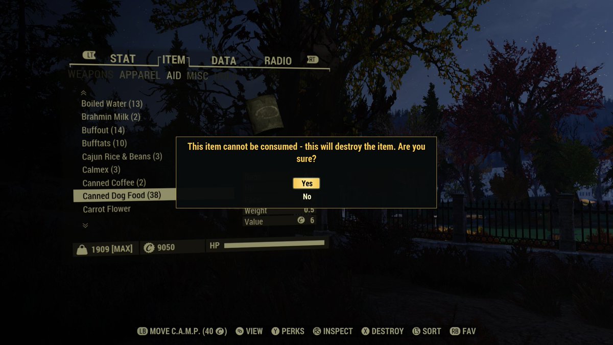 leathermines's tweet photo. What fresh hell is this? I cannot eat or drink unless I am in my Power Armor. Combine this with the items that will not place in the camper and greenhouse... Extremely frustrated. #bethesda #falloutfail #Fallout76 #XboxShare https://t.co/XKuS9IjZXW