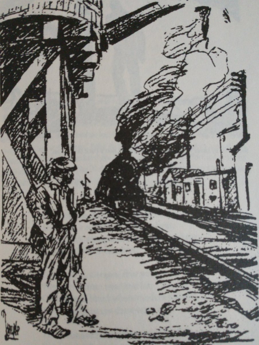 The steam railroad, you see, made nearly constant stops -- to let trains pass, but also to take on water and fuel. The water tank is a constant feature of hobo life -- nearly every hobo memoir mentions catching a train at a water tank. It appears in songs, stories, poems.