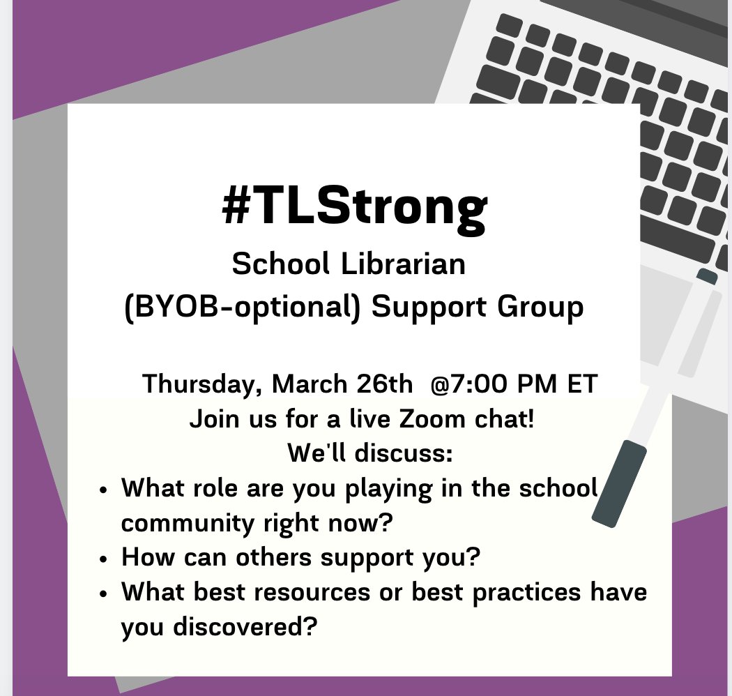 joycevalenza's tweet photo. #TLStrong Connect, Share, Unload. Planning a live discussion for the School Library community next Thursday night 3/26 @ 7:00 PM. Consider joining us. Please spread the word.  #tlchat #istelib #futurereadylibs #RU575 (Room URL to come!) https://t.co/Vbwl6Ae8P8