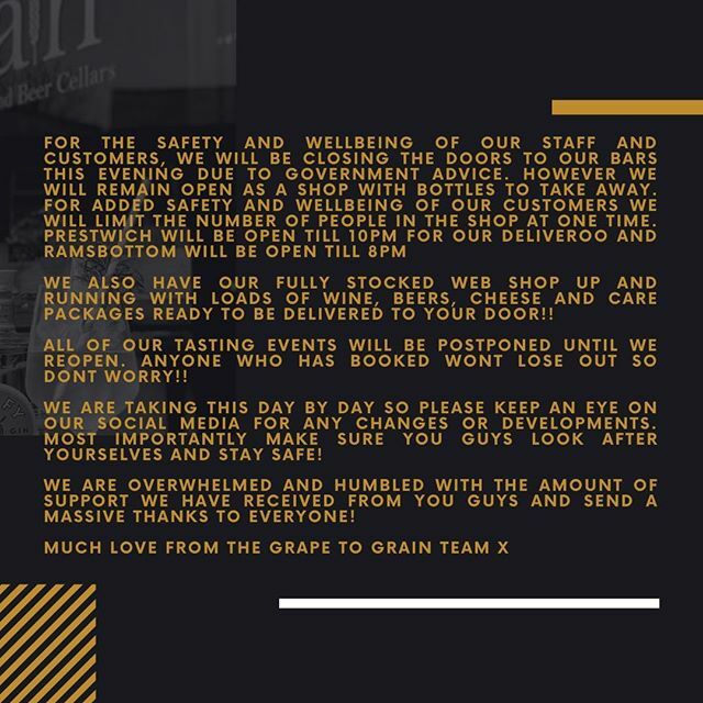 Hey guys....if you have not seen the news we unfortunately have to close the bar side of our business....But do not worry, the shop and we store are still fully functioning!!⁠
.⁠
Again we cannot stress how grateful we are for all the support we have received!!⁠
.⁠
Much L…