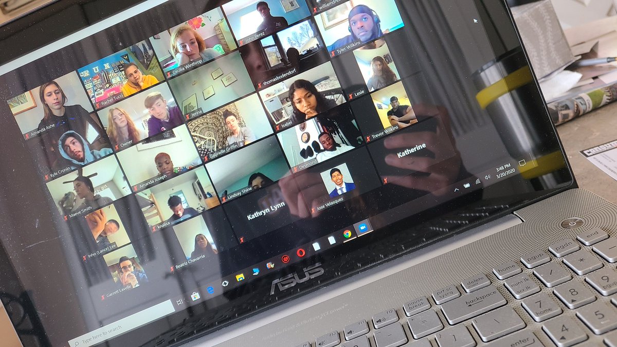 CoachKatieRees's tweet photo. Finally got to "see" everyone on AUTF since all these changes happened! 
Team Meeting, via Zoom. #technologyFTW https://t.co/Fawq1pNv4f