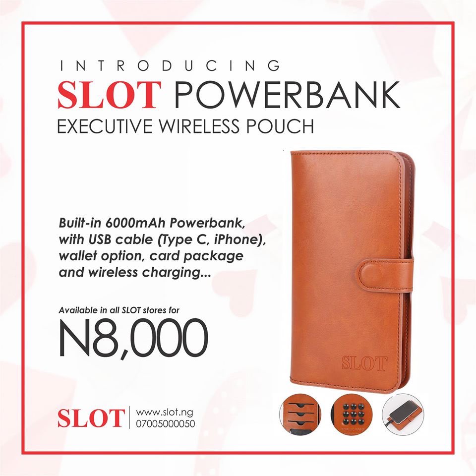 lusurgy's tweet photo. Introducing the new @slotlimited Powerbank Executive wireless pouch, built-in 6000mAh capacity. Now available for N8,000 across all SLOT stores nationwide and online - https://t.co/msKzZPcKXv. #SlotPowerbank https://t.co/Zbr6nNny5g