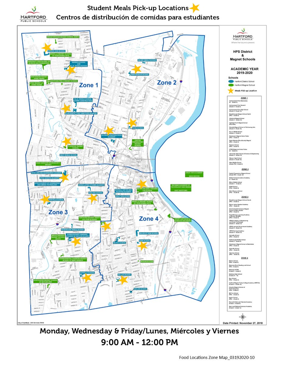 Hartford_Public's tweet photo. Update on Student Meals delivery: Starting Mon., 3/23, meals will be distributed Mondays, Wednesdays, &amp; Fridays, 9AM-12PM. (2 meals on M, W; 3 meals on F.) See list of new sites for pickup -- &amp; technology news -- at https://t.co/kHQvpNU3lQ @HartfordSuper @bruni_brunella https://t.co/9msuhRsuuA