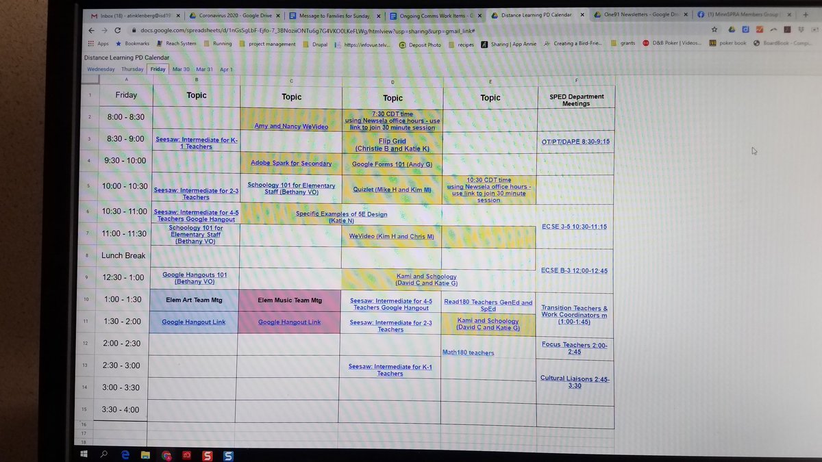 ISD191's tweet photo. Wonder what this week has looked like for #One91 staff? A ton of professional development and planning via Google Hangout. All this &amp; more, created &amp; executed to meet an incredible need - redesign how we deliver education - and our staff are truly delivering! #WeAreOne91 https://t.co/P3HYCLUpOO