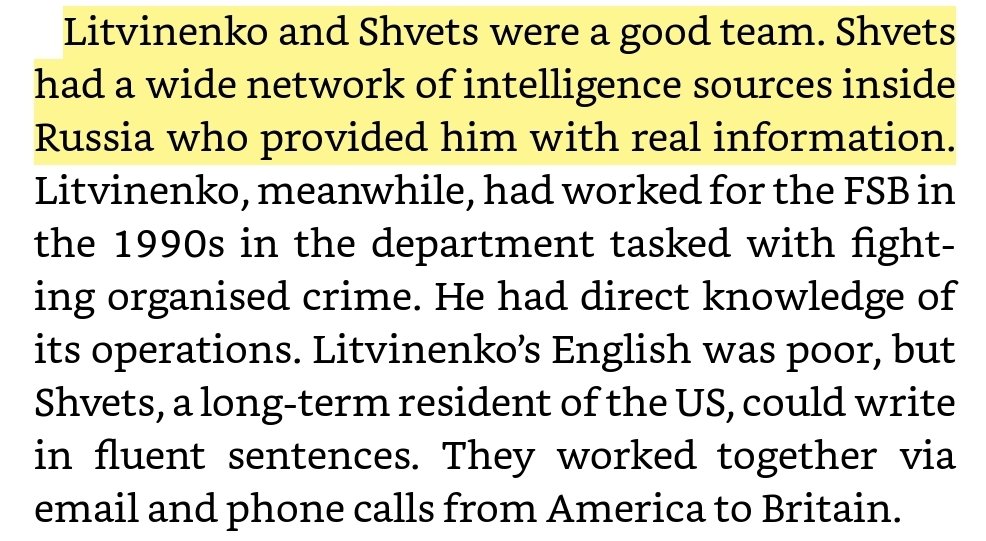 14/ "Litvinenko and Shvets were a good team. Shvets had a wide network of intelligence sources inside Russia who provided him with real information." -  @lukeharding1968