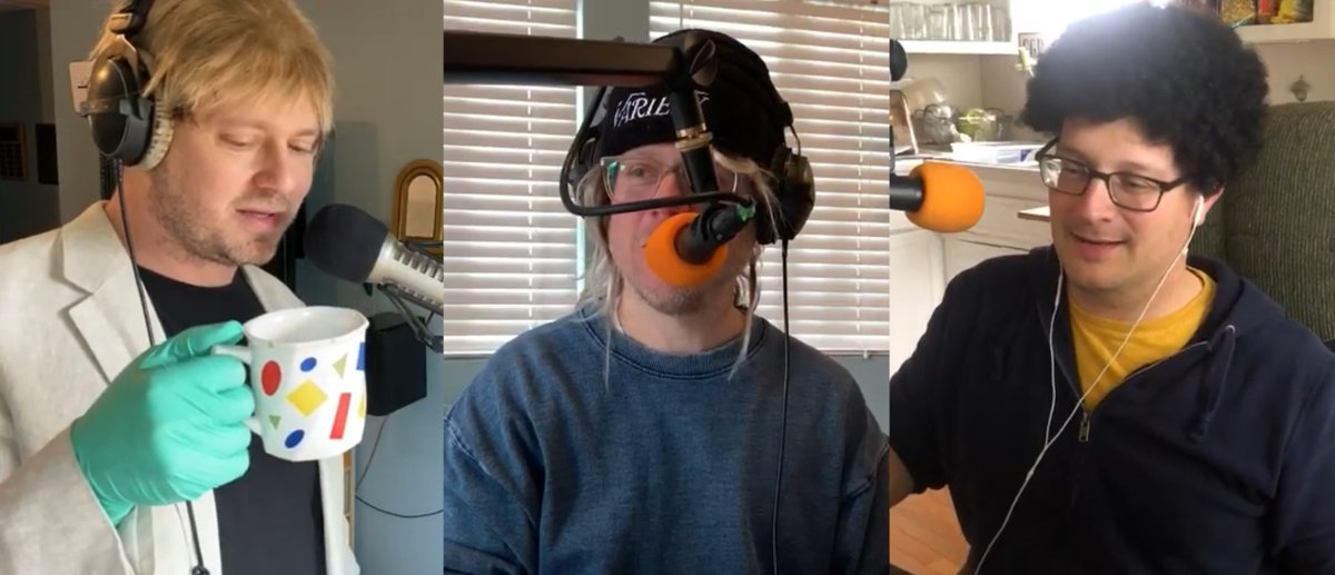 puiglo's tweet photo. the holy trinity wiggin out @OfficeHrsLive @timheidecker @douggpound @VicBergerIV https://t.co/26Z6SUYvLn