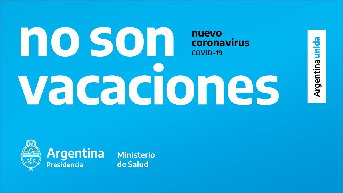 La cuarentena no son vacaciones. Quedate en casa, priorizá tu salud y la de los demás.

#ArgentinaUnida #CuidarteEsCuidarnos