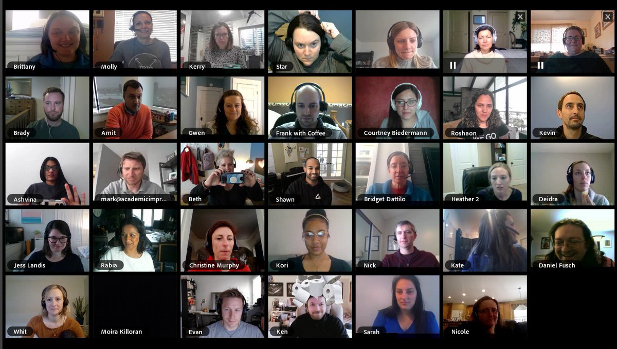 academicimpress's tweet photo. What an @academicimpress team meeting looks like this week! #BradyBunch #workingfromhome #SocialDistancing #joinAI https://t.co/DVQPZLXbZq