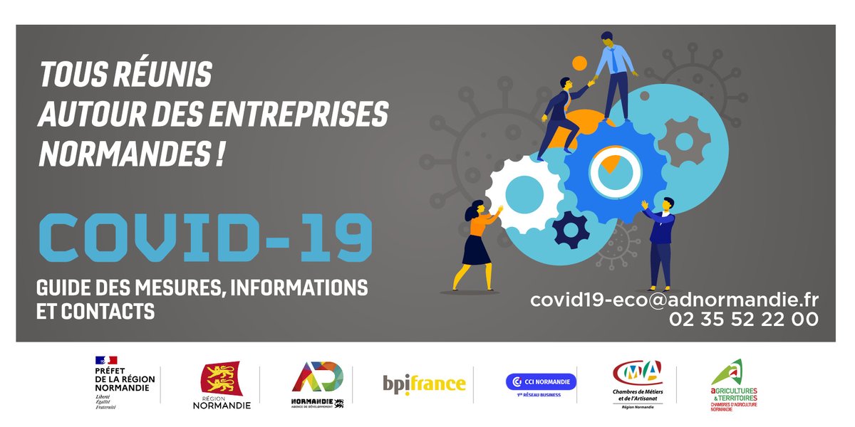 [#COVID19] Tous réunis autour des entreprises ! Consultez dès maintenant le guide des #mesures, #informations et #contacts ! <a href="/RegionNormandie/">Région Normandie</a> @Urssaf_Ndie <a href="/bpifrance/">Bpifrance</a>
,<a href="/ccinormandie/">CCI Normandie</a> <a href="/banquedefrance/">Banque de France</a> <a href="/Agri_Normandie/">ChambreAgriNormandie</a>
 #PréfectureNormandie #CMANormandie 

➡️adnormandie.fr/wp-content/upl…