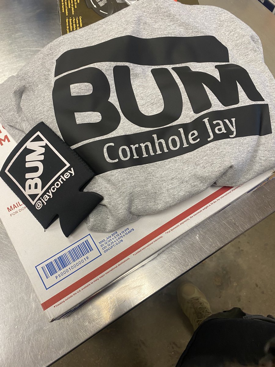 HughMac87's tweet photo. @jaycorley coming in hot with the #Bumcornhole #cornholejay merch! https://t.co/e6iohbwPzD