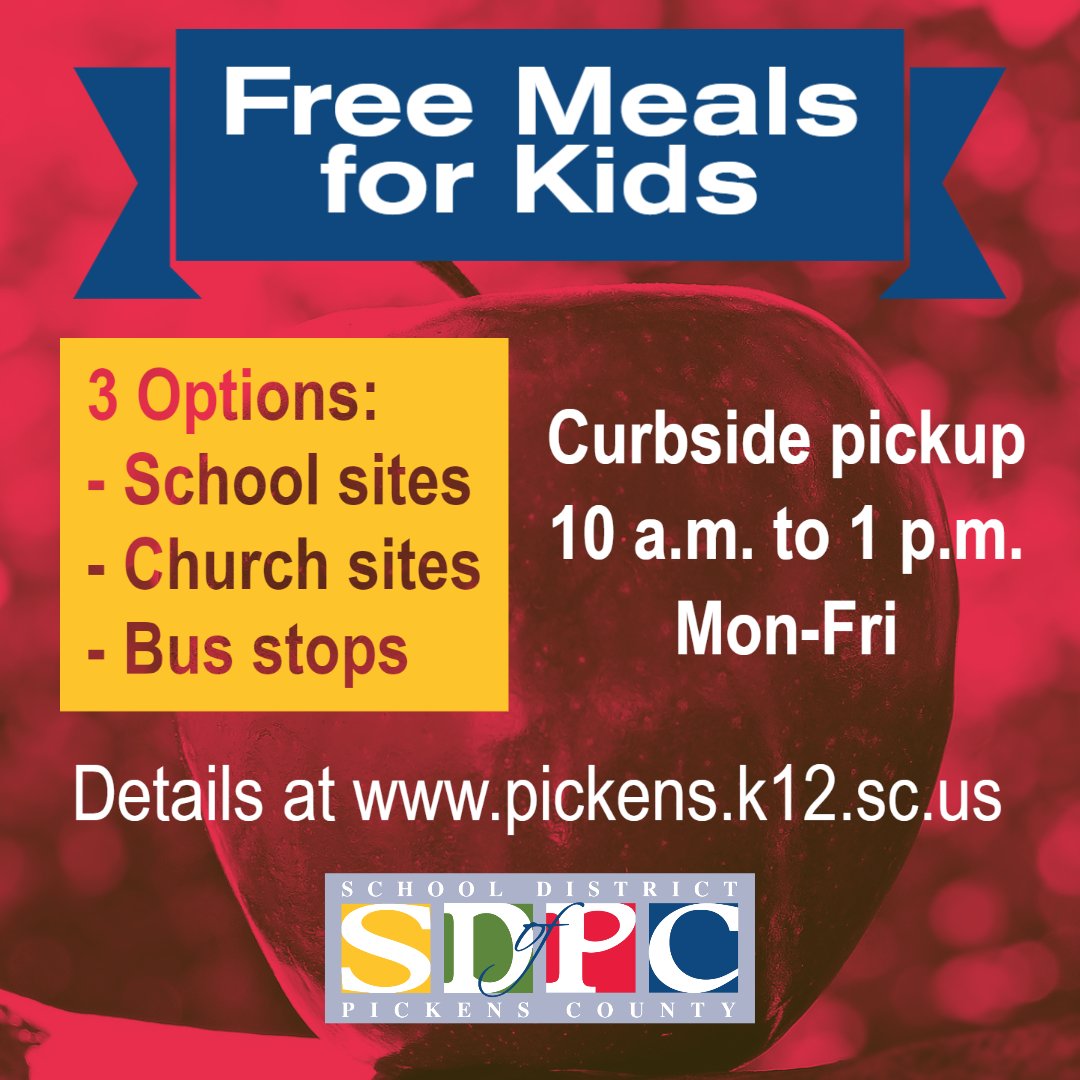 Check our website for where students can get free meals throughout the county! pickens.k12.sc.us/about_us/what_…