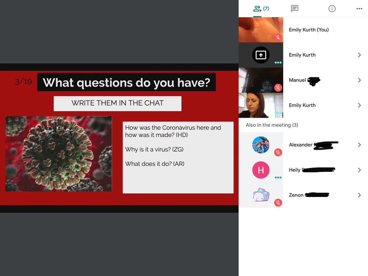 srtakurth's tweet photo. Day 4 of E-Learning! My students really wanted to know more about the Coronavirus so today we had a Q&amp;A. They’re just as inquisitive and engaged online as in person. So happy to see their faces during this time ❤️ @CICSPrairie @Distinctive_Edu #WeAreDistinctive https://t.co/O4bflDdC9s