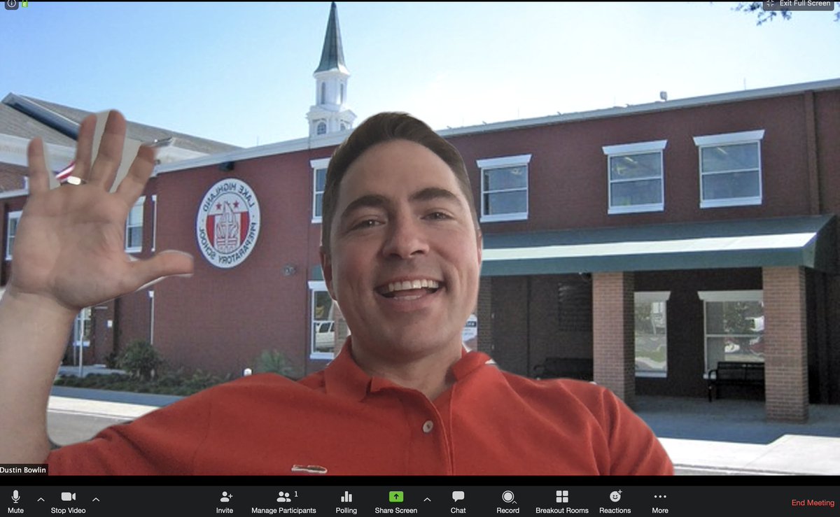 Middle School Director Dustin Bowlin greets his virtual carpool line today!