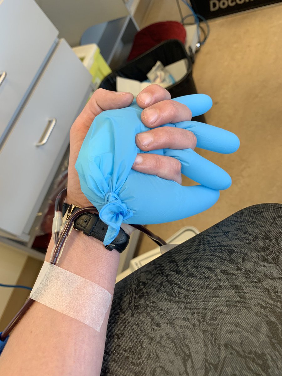 SallyCarver's tweet photo. Donating blood this morning. Hands are cold so they give me a glove filled with hot water to hold. I smile and say this is the most intimacy I’ve had since #covid19 hit. Nurse replies, “Well thanks for coming in, lonely girl!” Continuing to find smiles in uncertain times. https://t.co/i9h0Dwrypb