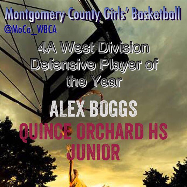 moco_wbca's tweet photo. The #MCPS #4AWestDivision #DefensivePlayeroftheYear is junior Alex Boggs of @qohsgirlsbball! She finished with 65 blocks on the season in leading #QOHS to 2nd in the division &amp; region finals. 👍🏀👏⛹️‍♀️ #MoCoWBCA #DPOY #AllMets @QOAthletics @QOHSPrin_Thomas https://t.co/qRXJLgXD4v