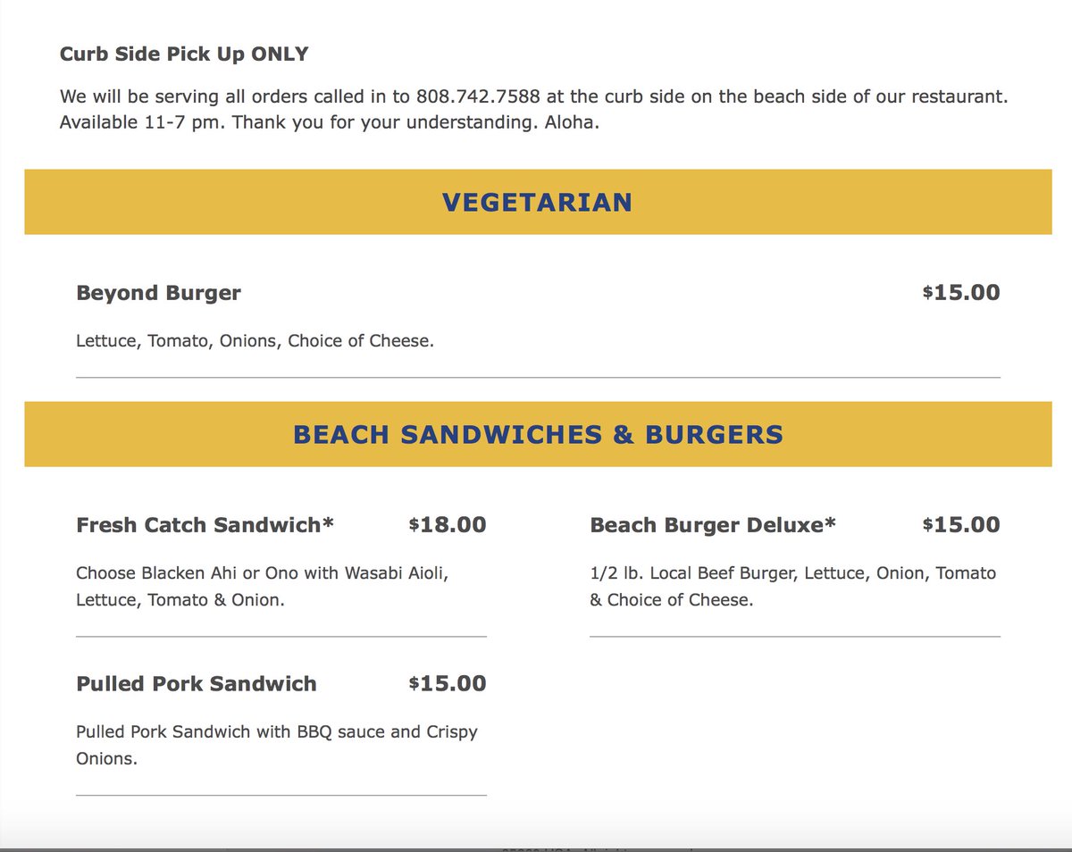 Our #curbsidepickup menu. #poipubeach #kauai #brenneckes